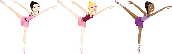 3 ballerina's van verschillende culturele achtergronden — Stockfoto