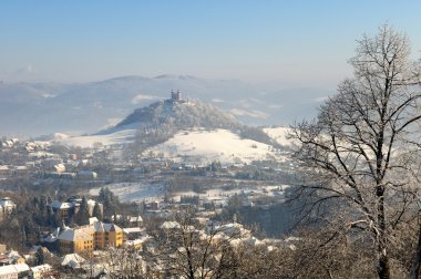 Calvary in winter, Banska Stiavnica Slovakia UNESCO clipart