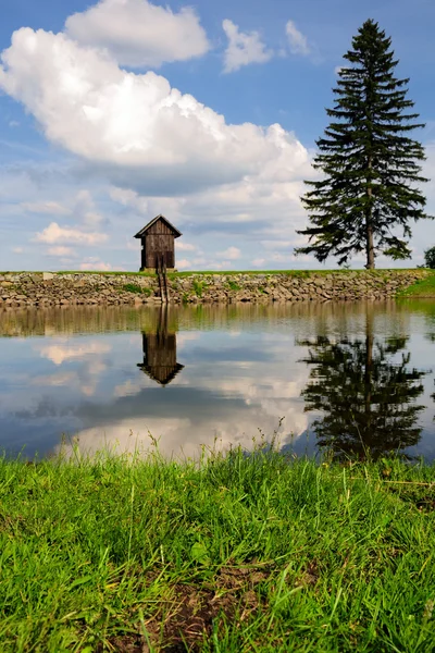 Lake Ottergrund in Banska Stiavnica - reflection, Slovakia — Stock Photo, Image