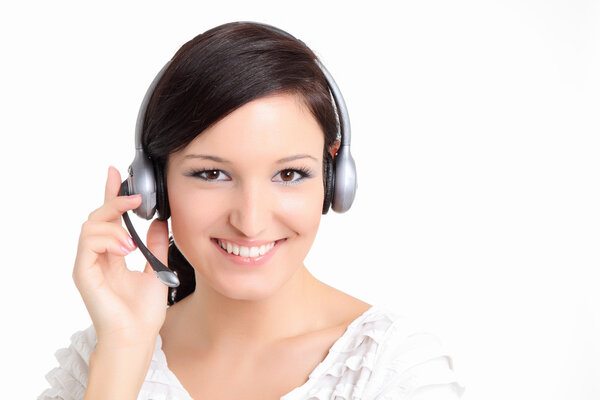 Smiling support technician women with a headset