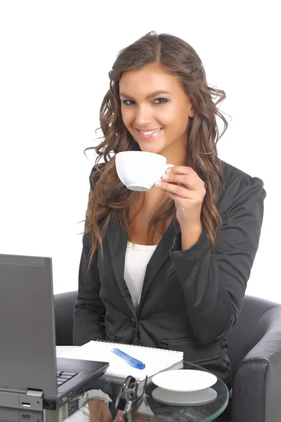 Young businesswomen in front of her notebook — Stock Photo, Image