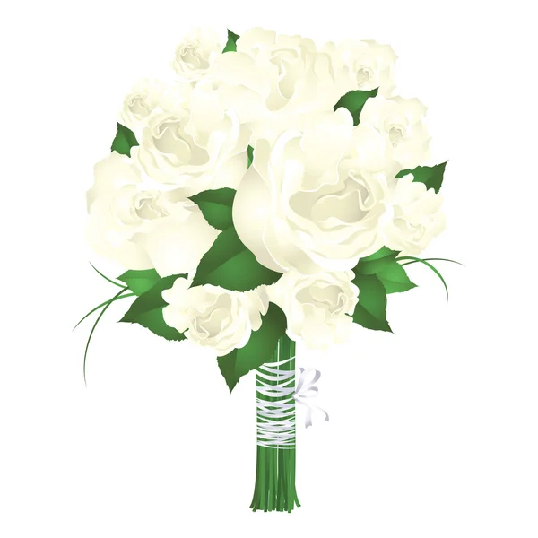 흰 장미꽃으로 된 신부 부케 — 스톡 벡터
