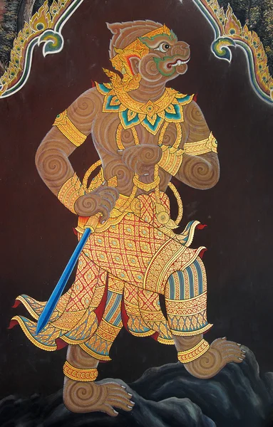 Tajski Malarstwo ścienne na ścianie — Zdjęcie stockowe