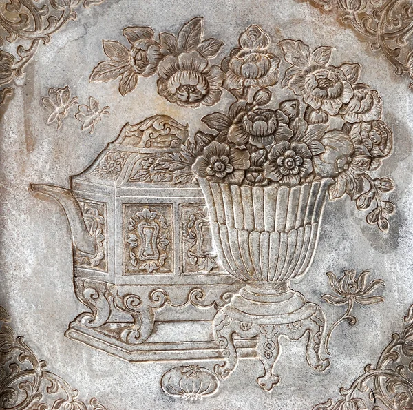 Искусство литья на стене в храме . — стоковое фото