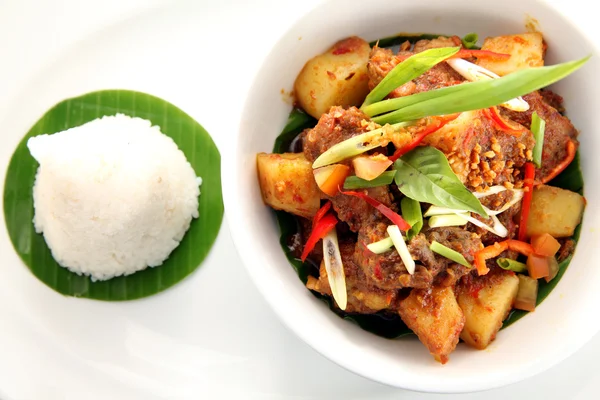 Asiática comida patatas curry vista superior —  Fotos de Stock