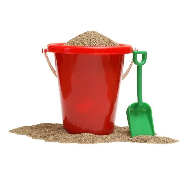 An isolated shot of a bucket of sand for the childrens play time either on ...