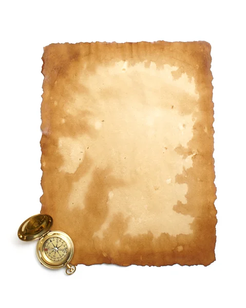 Античная бумага и компас — стоковое фото