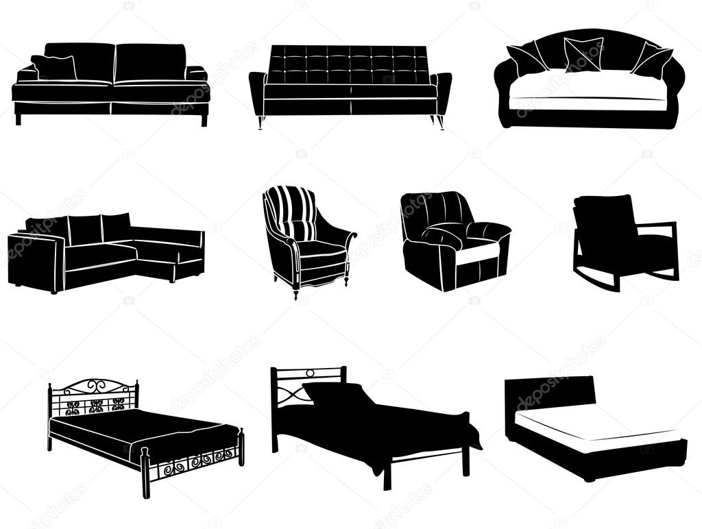 Beds and sofas on the white background