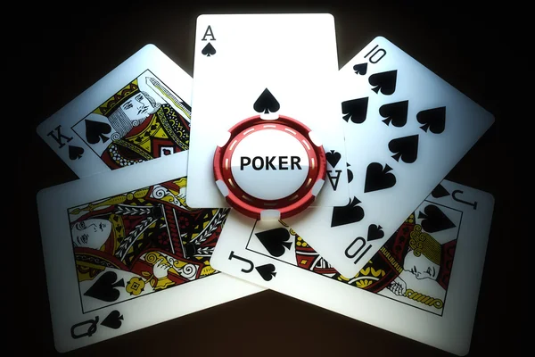 stock image Poker suit royal flush of spades with poker chip