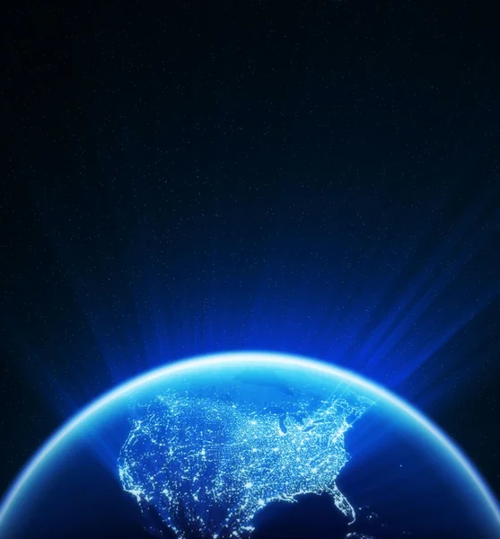 Globe lumineux la nuit, Amérique du Nord — Photo