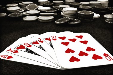 Poker suit Royal Flush of hearts clipart