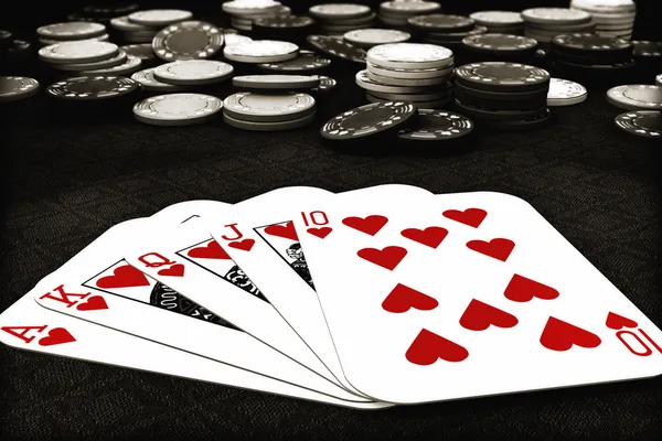 Poker pak royal flush van harten — Stockfoto