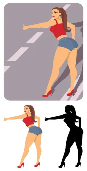 Sexy Hitch-hiker — Stock Vector