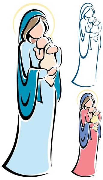 Virgen María y el bebé Jesús — Vector de stock
