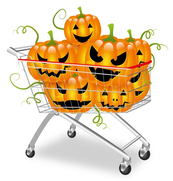 Carrello pieno di zucche di Halloween — Vettoriale Stock