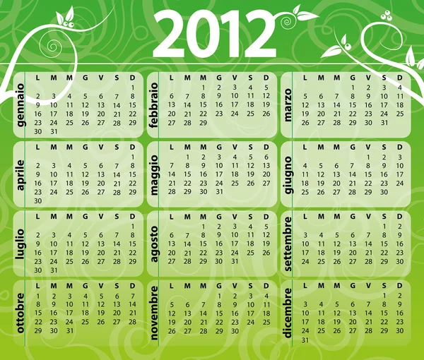 stock vector 2012 green floral calendar