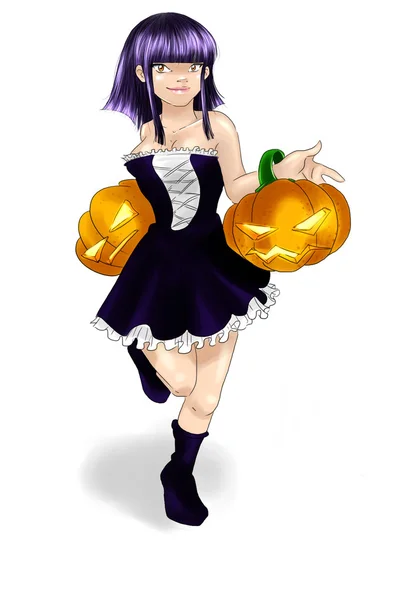 Halloween jack o 'lantern chica — Foto de Stock
