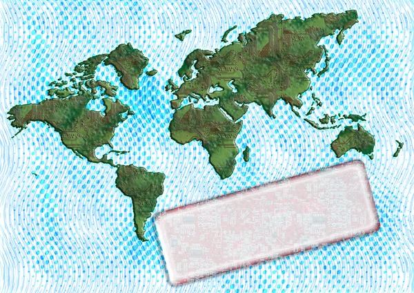 Полуфон с картой мира и этикеткой — стоковое фото