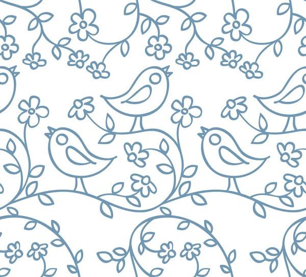 Kuşlar ve çiçekler ile desen — Stockvector