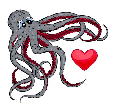 Octopus and heart clipart