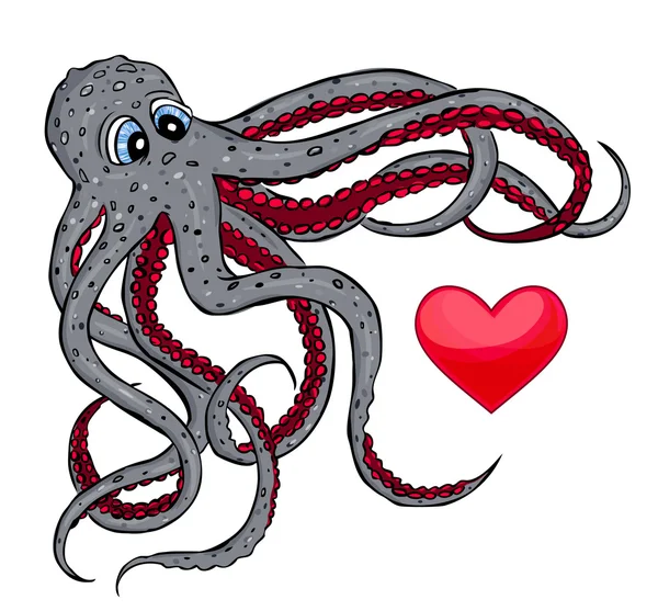 Octopus en hart — Stockvector