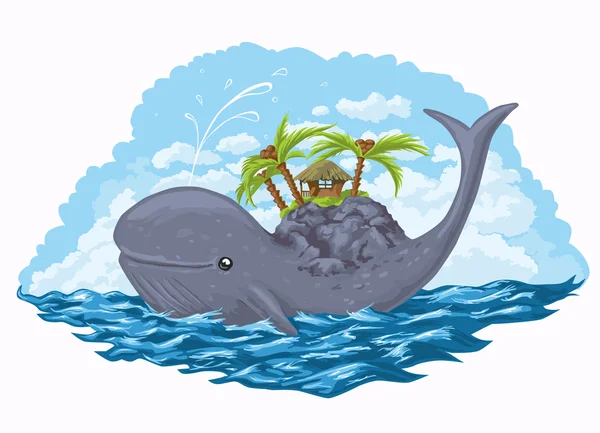 鲸鱼与他背上岛 — 图库矢量图片