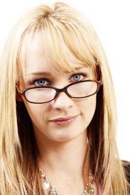 Beautiful blonde woman wearing glasses clipart