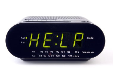 Digital alarm clock with the word HELP clipart