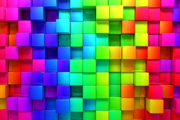 Arcobaleno di scatole colorate Foto Stock