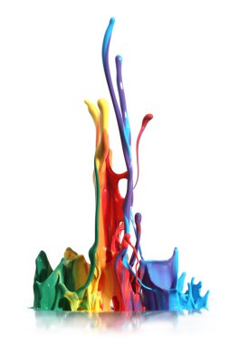 Colorful paint splashing isolated on white clipart