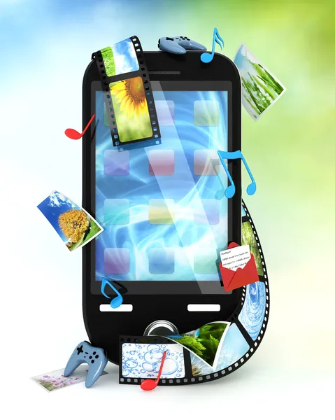 Smartphone com fotos, vídeo, música e jogos — Fotografia de Stock