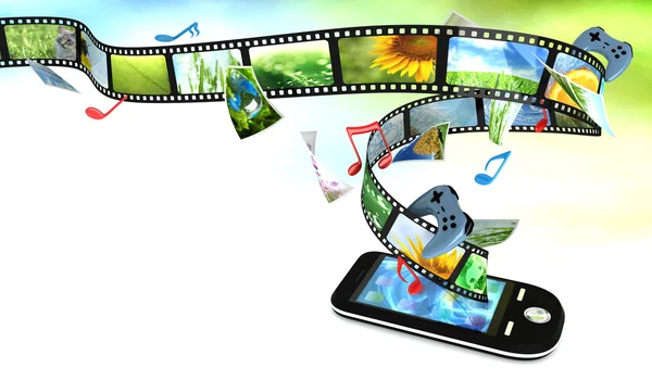 Smartphone mit Fotos, Video, Musik und Spielen — Stockfoto