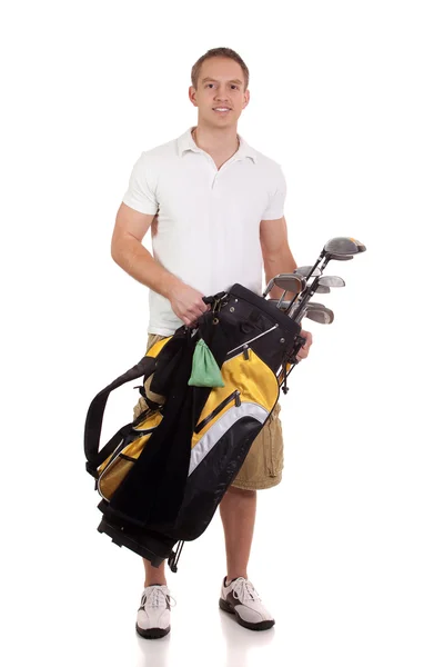 Young male golfer. Studio shot over white. — Stock Photo, Image