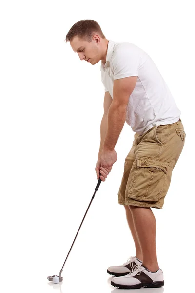 年轻的男高尔夫球手。射过白色的工作室. — 图库照片