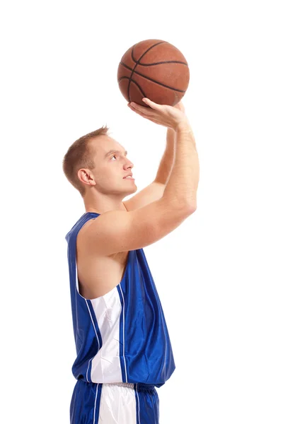 Mužský basketbalový hráč. Studio zastřelil bílá. — Stock fotografie