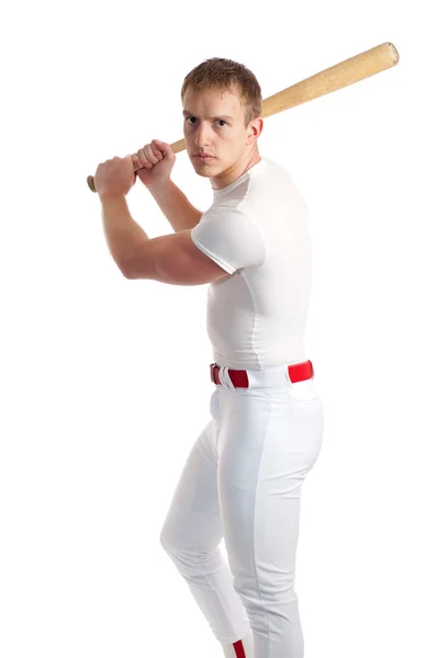남성 야구 선수입니다. 흰색 위에 촬영 스튜디오. — 스톡 사진