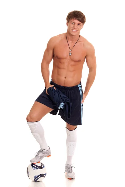 Male soccer player. Studio shot over white. — Stock Photo, Image