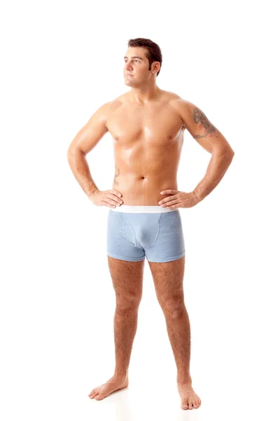 Mannen i blå underkläder — Stockfoto