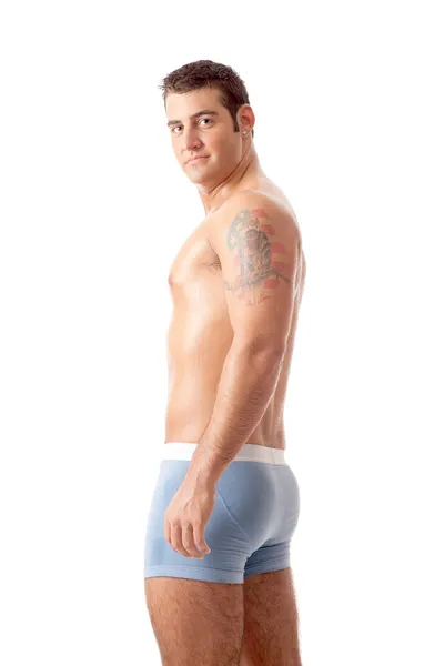 Man in blauwe ondergoed — Stockfoto