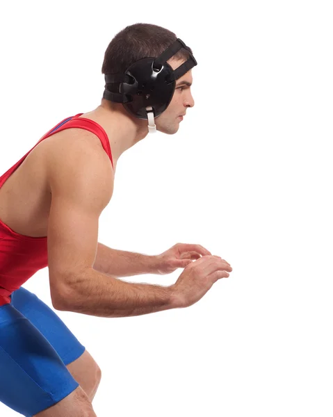 Young adult male wrestler. Studio shot over white. — Stock Photo, Image