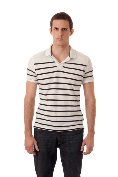 Casual man in striped shirt. Studio shot over white. — Stock Photo, Image