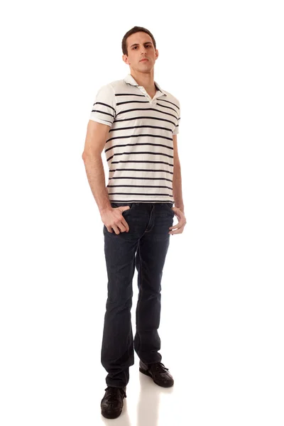 Casual man in striped shirt. Studio shot over white. — ストック写真
