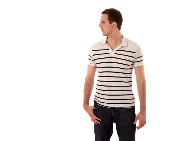 Casual man in striped shirt. Studio shot over white. — ストック写真