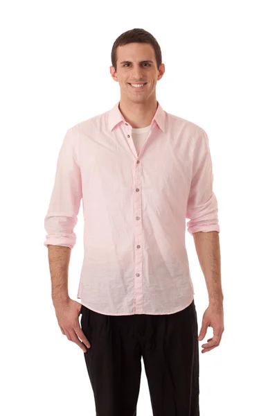 Homem casual de camisa rosa. Estúdio tiro sobre branco . — Fotografia de Stock