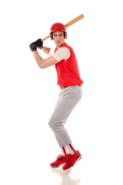 Mężczyzna baseballista. łapka na biały. — Zdjęcie stockowe