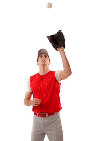 男性野球選手。白にわたって撮影スタジオ. — ストック写真