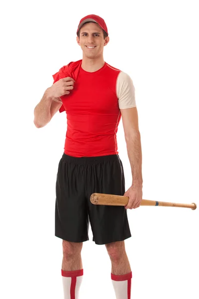 Чоловік бейсболіст. Студійний знімок над білим . — стокове фото