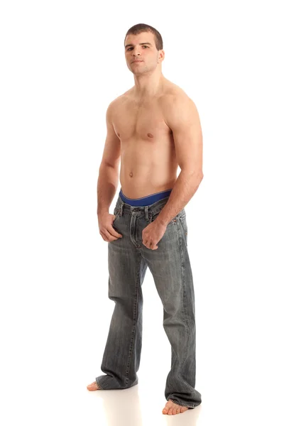 Shirtless άνθρωπος με τζιν — Φωτογραφία Αρχείου