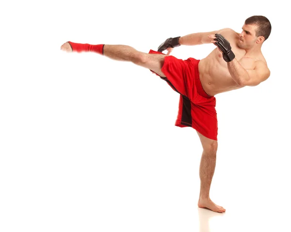 Mixed martial artiest. studio opname over Wit. — Stockfoto