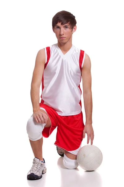 Männlicher Volleyballspieler. Studioaufnahme über Weiß. — Stockfoto
